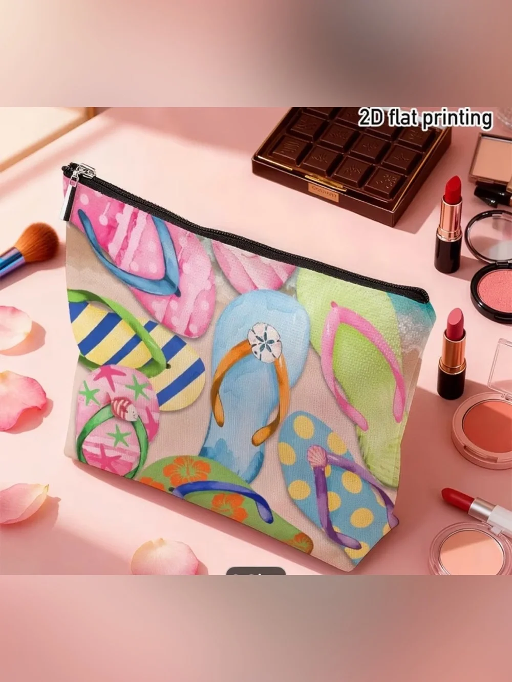 Flip-Flop Print Cosmetic Pouch - Pink & Multicolor